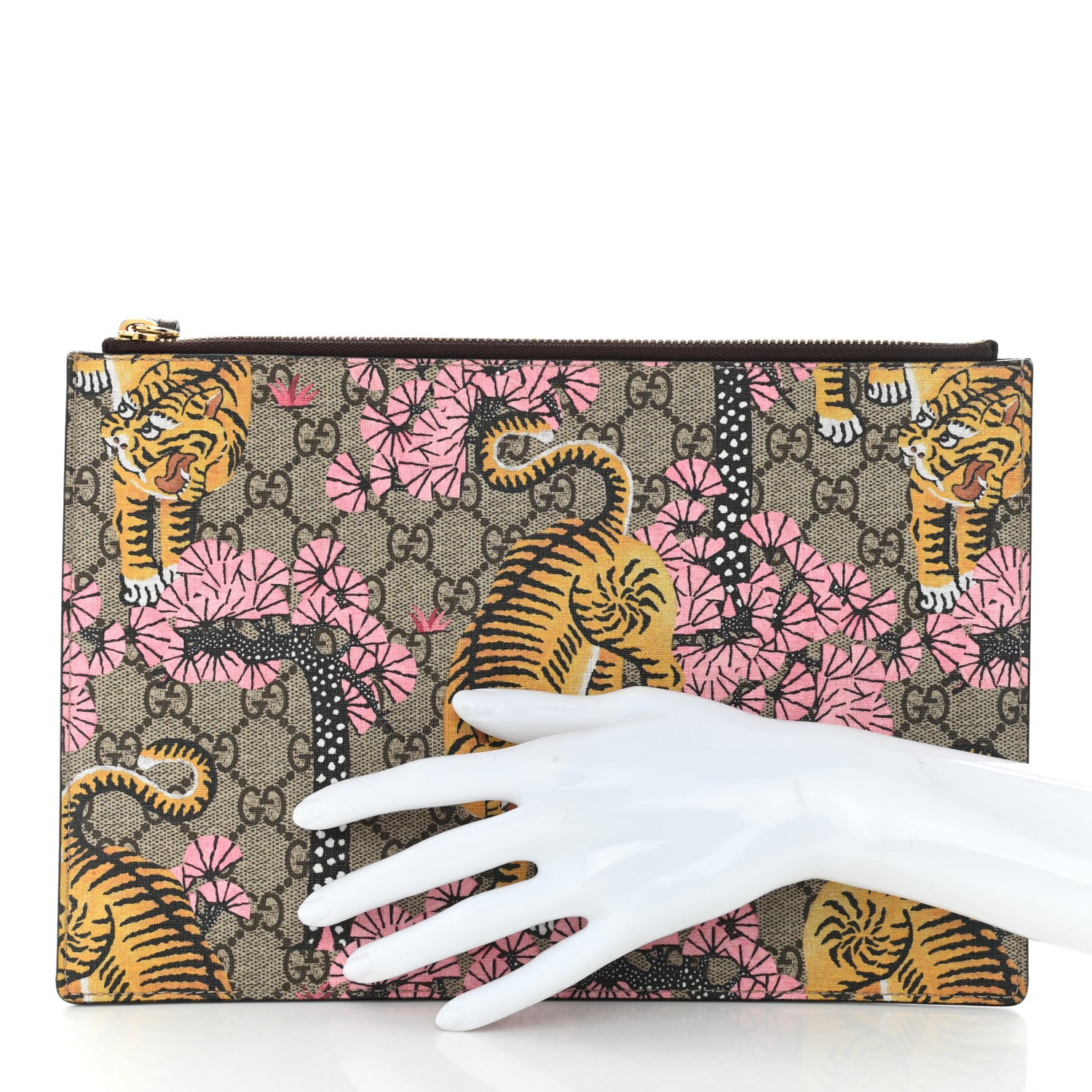 Gucci GG Supreme Monogram Bengal Zip Pouch Beige New Acero Crop Pink 2 of 10