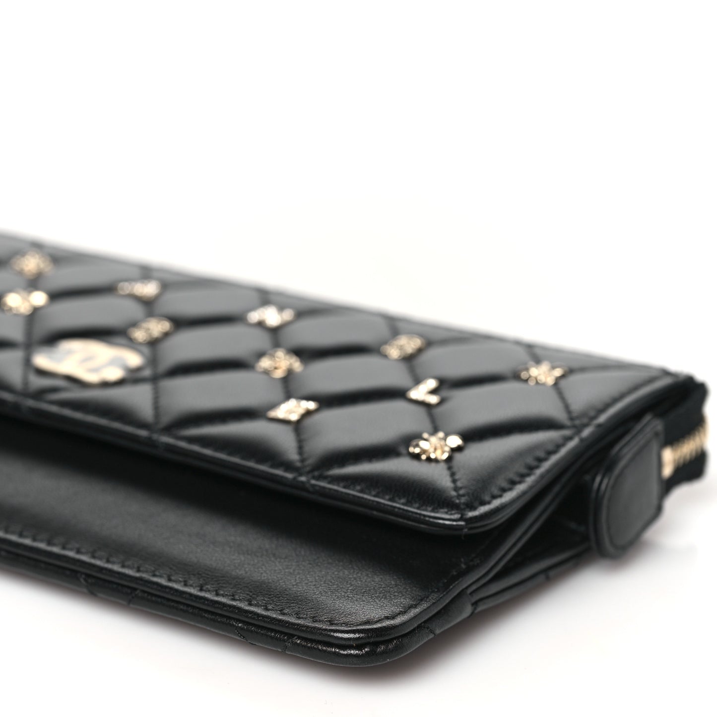 Lambskin Quilted All About Chanel Charm Wristlet Wallet Black