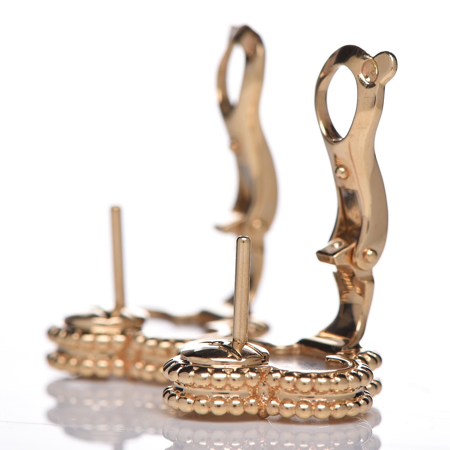 Van Cleef & Arpels 18K Yellow Gold Mother of Pearl Vintage Alhambra Earrings 3 of 4