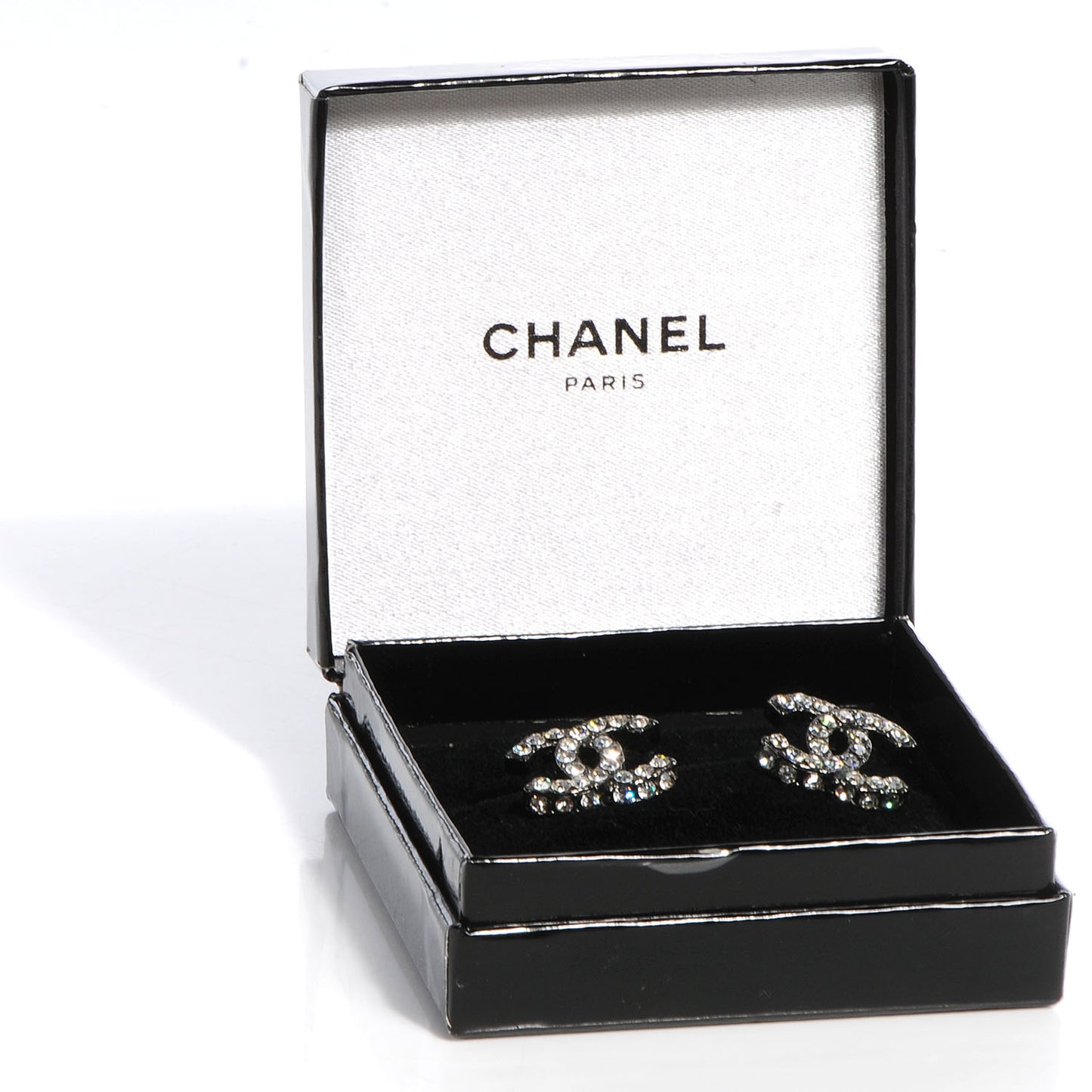 Crystal CC Clip On Earrings Dark Silver