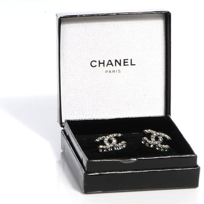 Chanel Crystal CC Clip On Earrings Dark Silver 5 of 5