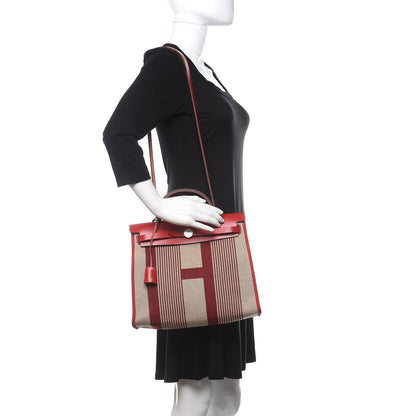 Hermes Vache Hunter Toile H Vibration Herbag Zip 31 PM Bordeaux Ficelle Rouge Piment 2 of 12