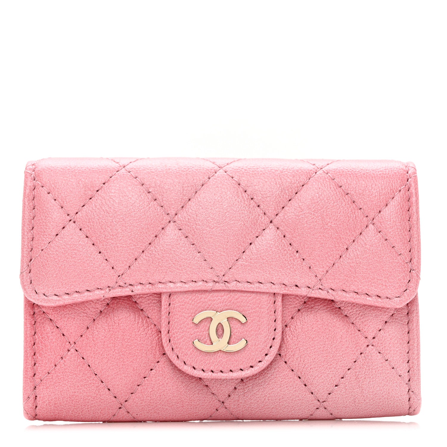 Chanel Cloudy Pearly Goatskin Quilted Flap Card Holder Wallet Light Pink 1 of 8