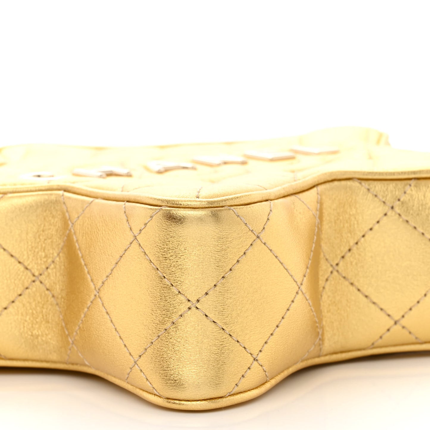 Metallic Lambskin Quilted Walk Of Fame Star Bag Gold