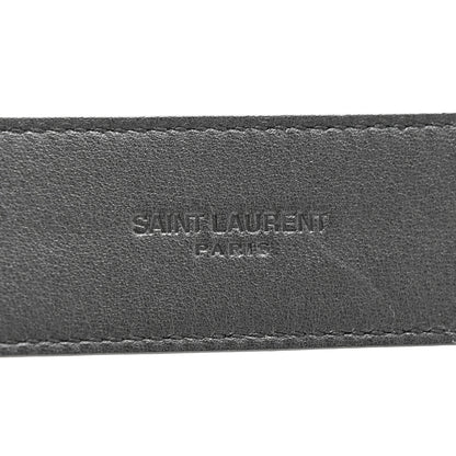 Saint Laurent Calfskin Crocodile Embossed Monogram Square Buckle Belt 100 40 Black 5 of 7