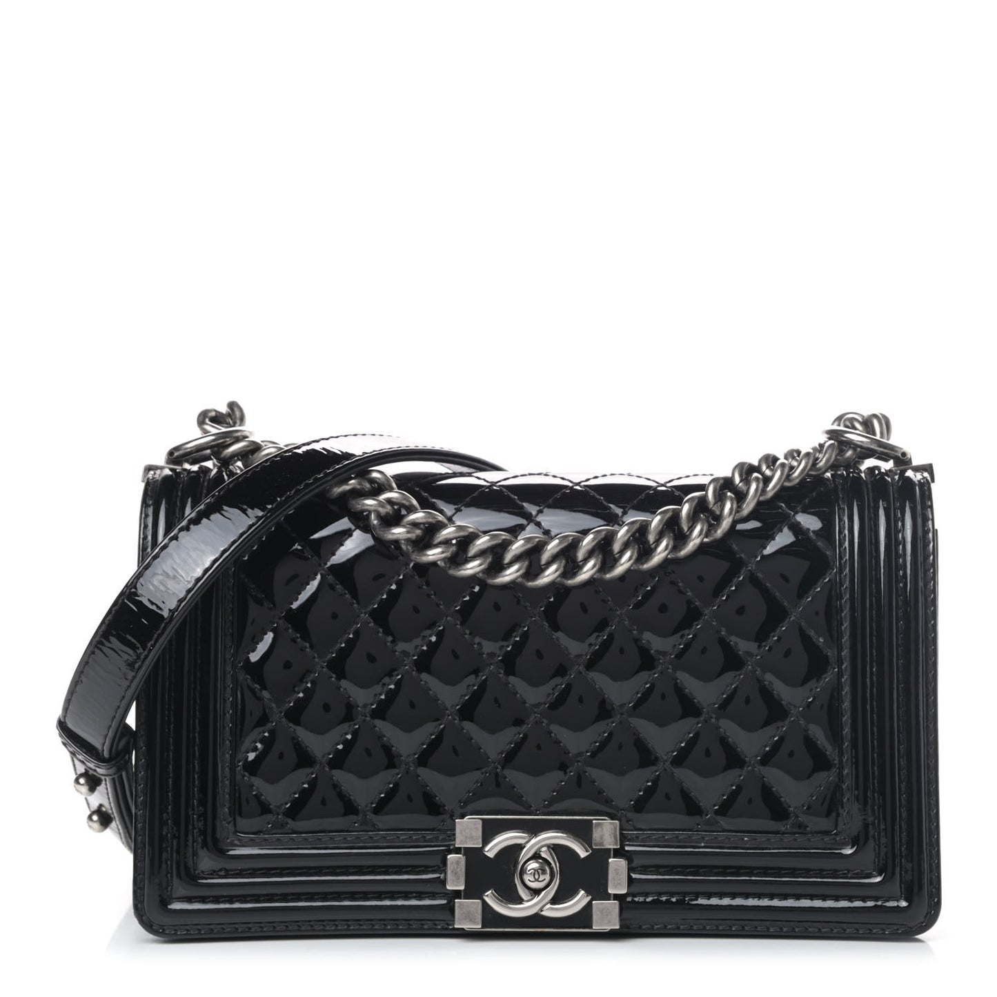 Patent Calfskin Quilted Medium Boy Flap Black