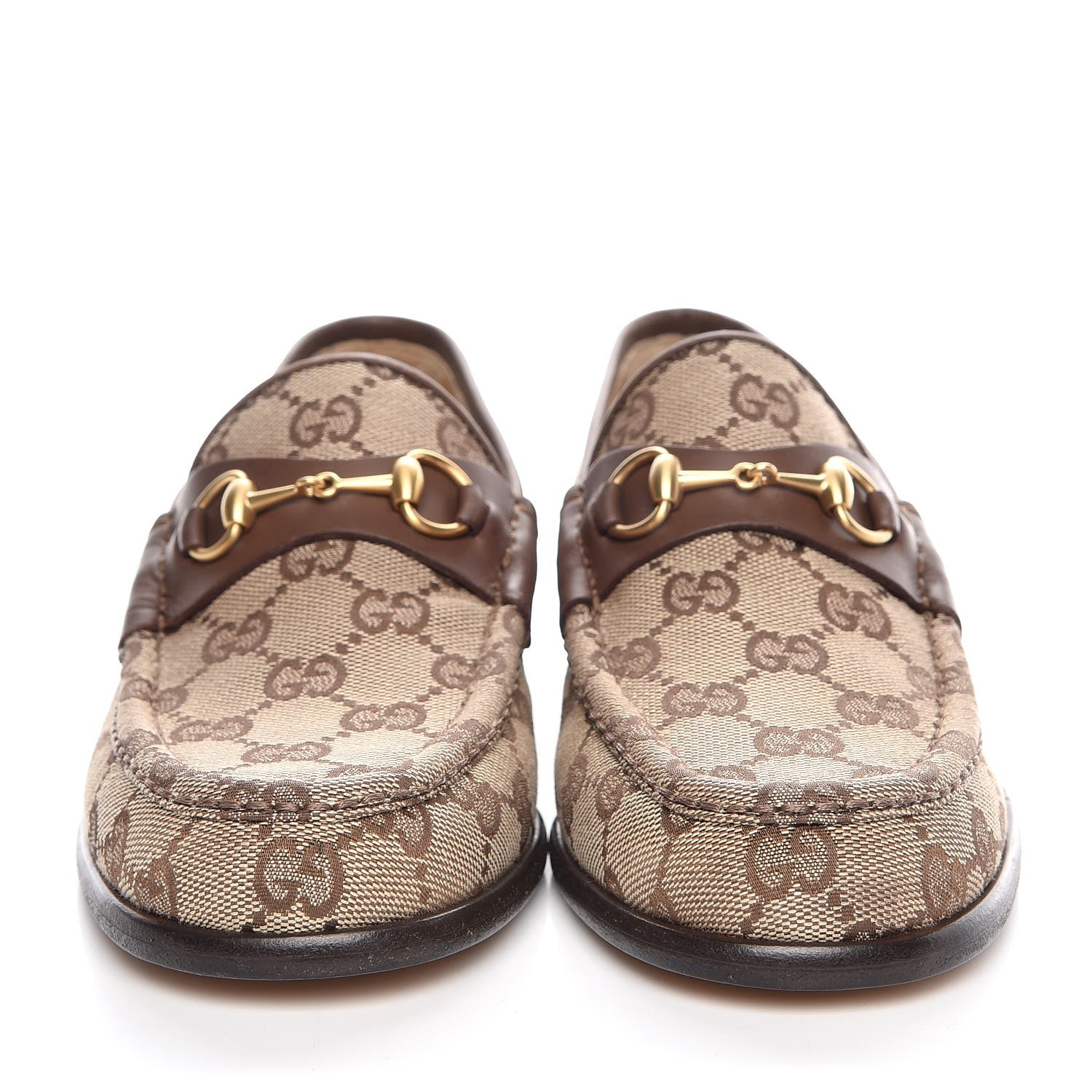 Gucci Monogram Calfskin Womens Horsebit Loafers 7 Brown 2 of 8