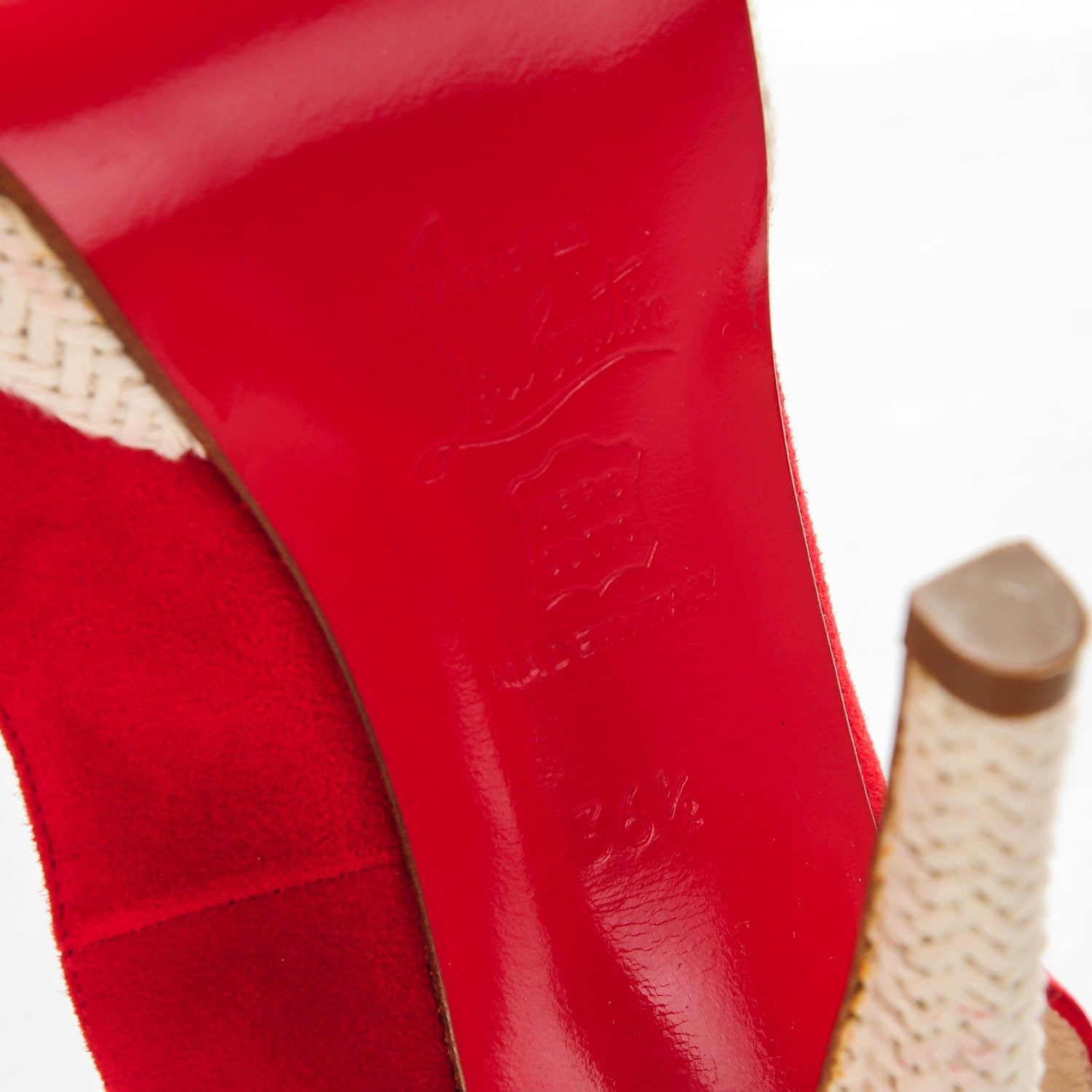 Christian Louboutin Suede YoYo Zeppa 120 Platform Slingback Peep Toe Pumps 36.5 Red 7 of 8