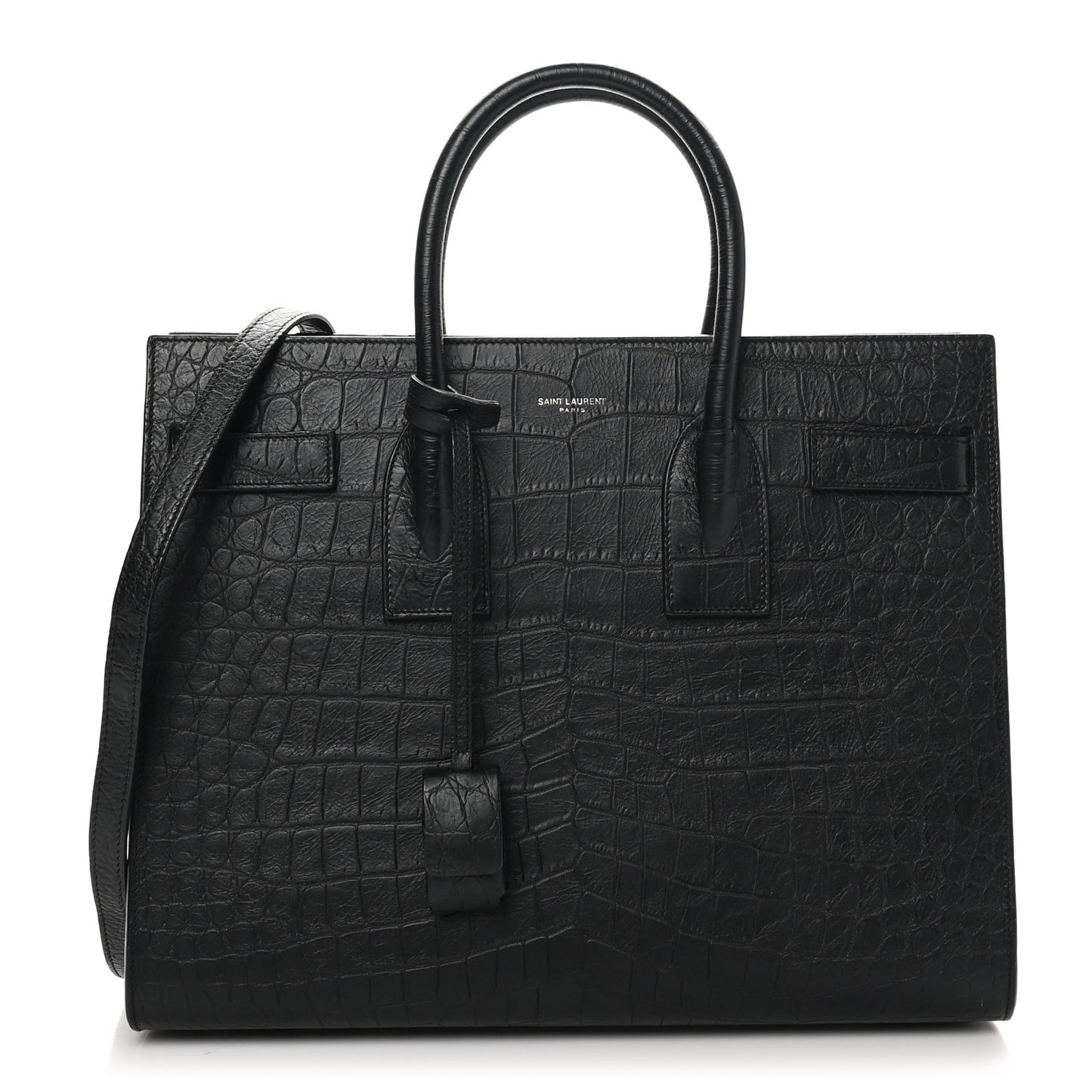 Calfskin Crocodile Embossed Small Sac de Jour Black