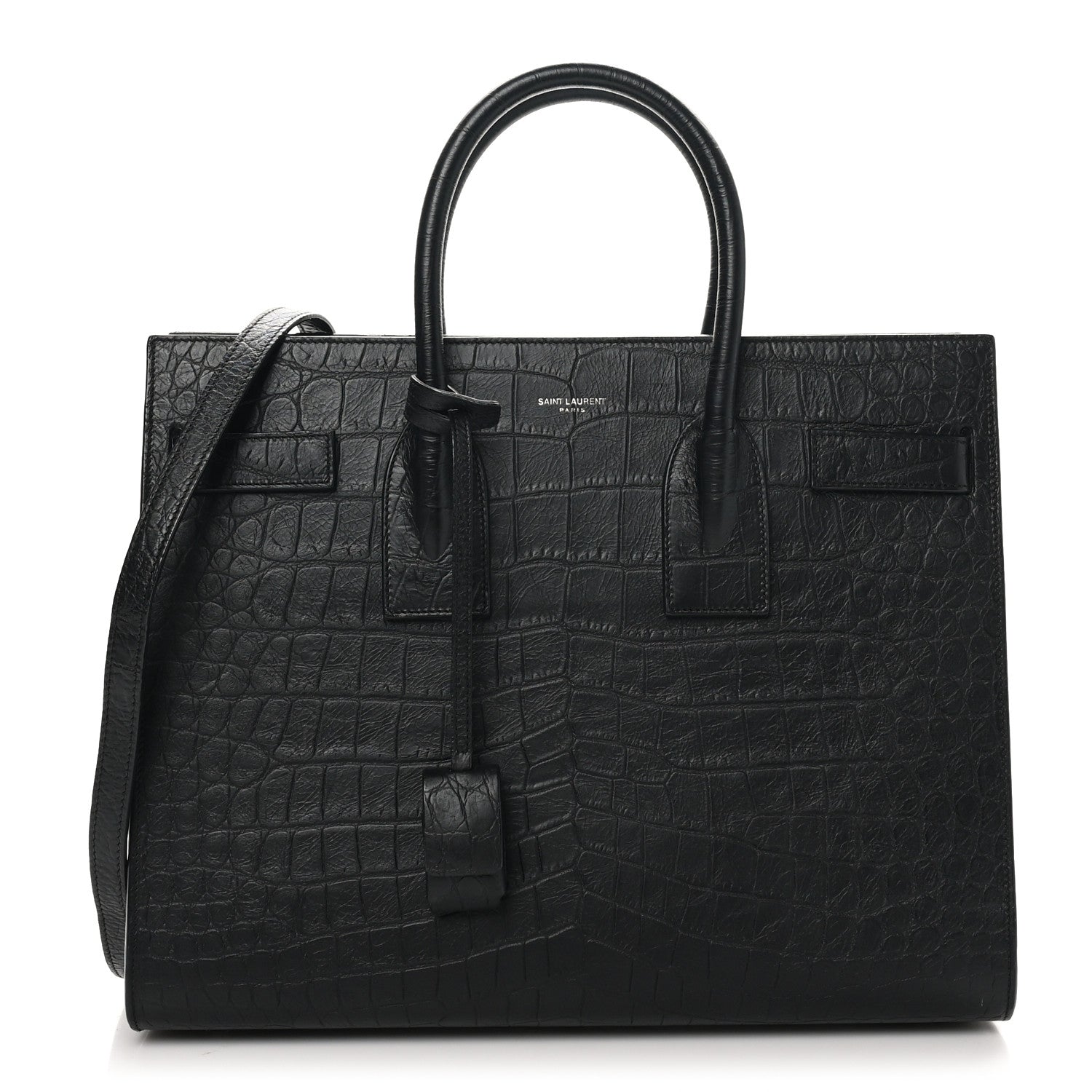 Saint Laurent Calfskin Crocodile Embossed Small Sac de Jour Black 1 of 11