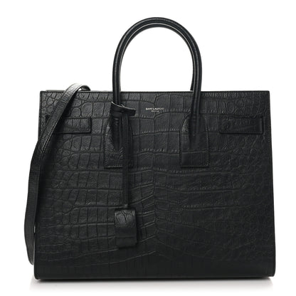 Saint Laurent Calfskin Crocodile Embossed Small Sac de Jour Black 1 of 11