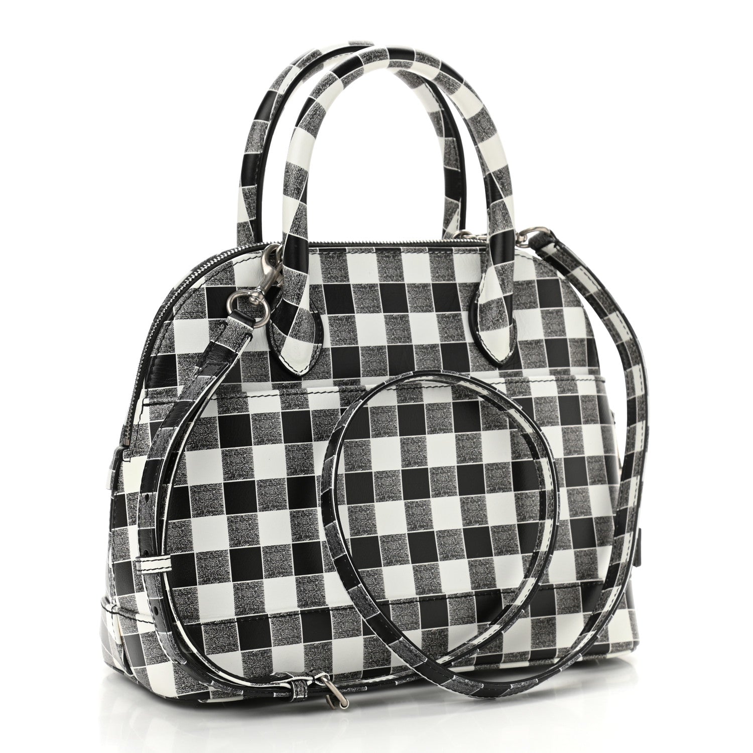 Balenciaga Calfskin Checked S Ville Top Handle Bag Black 3 of 8