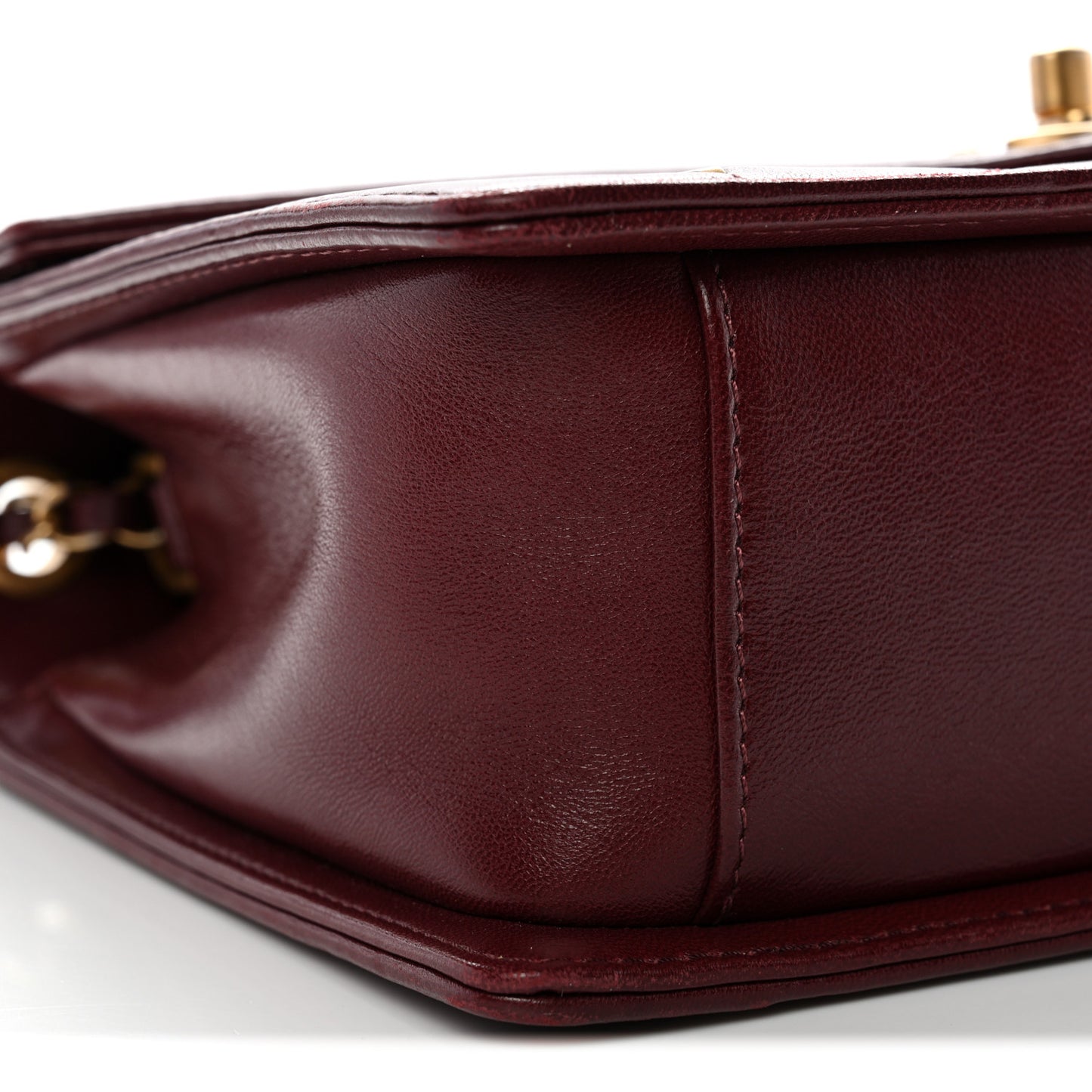 Lambskin Reversed Chevron Quilted Flap Dark Red