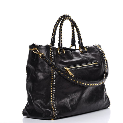 Prada Glace Calf Studded Tote Nero Black 5 of 10