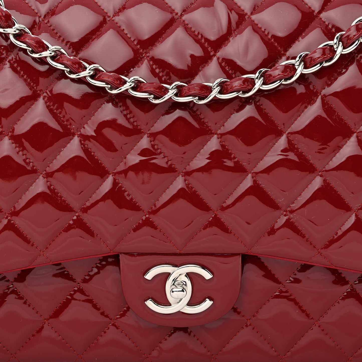 Patent Quilted Maxi Double Flap Red
