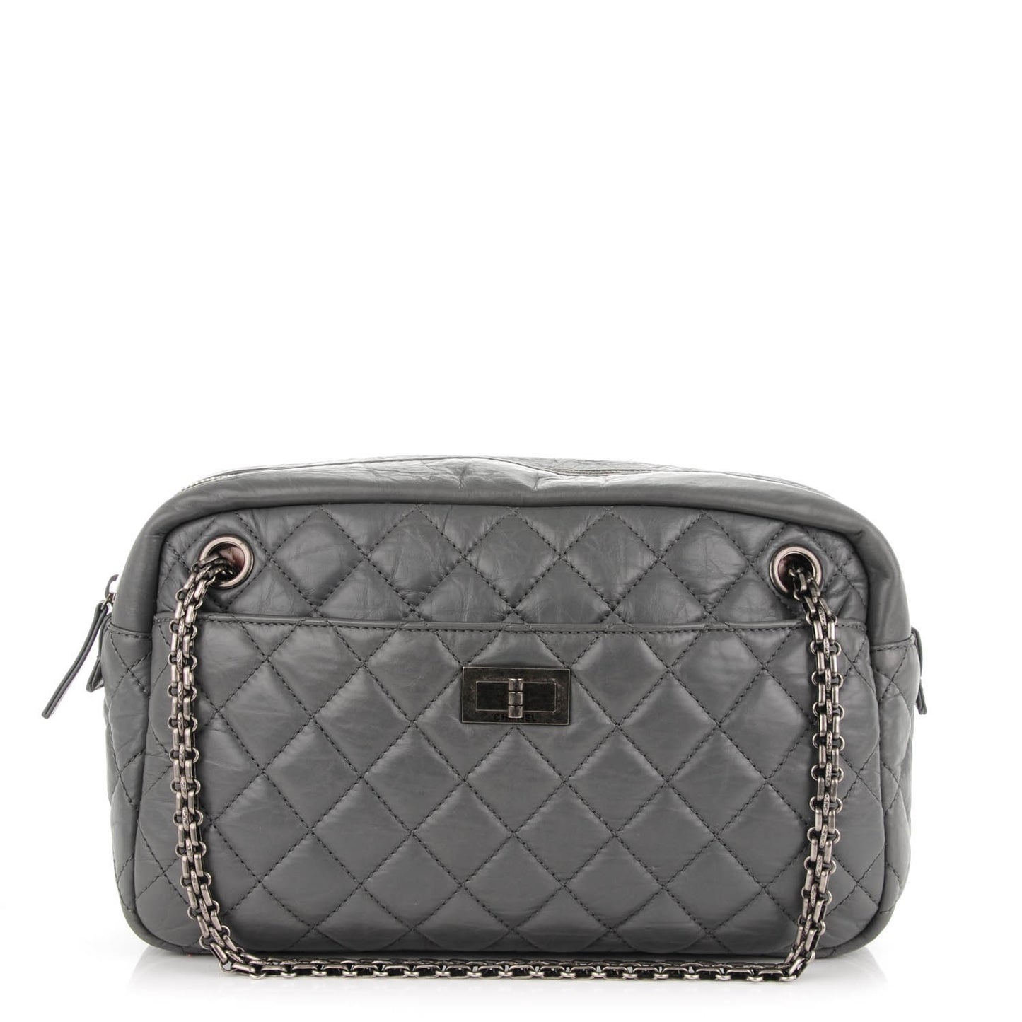 Aged Calfskin Quilted Medium Reissue Camera Case Grey