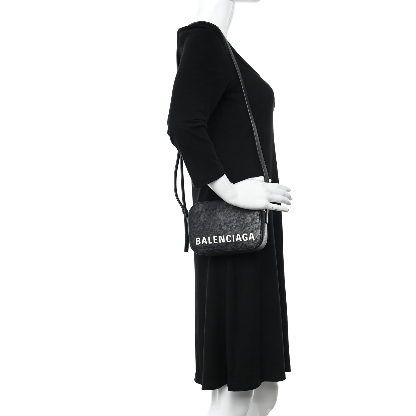 Signature Grained Calfskin Logo XS Ville Camera Bag Black White