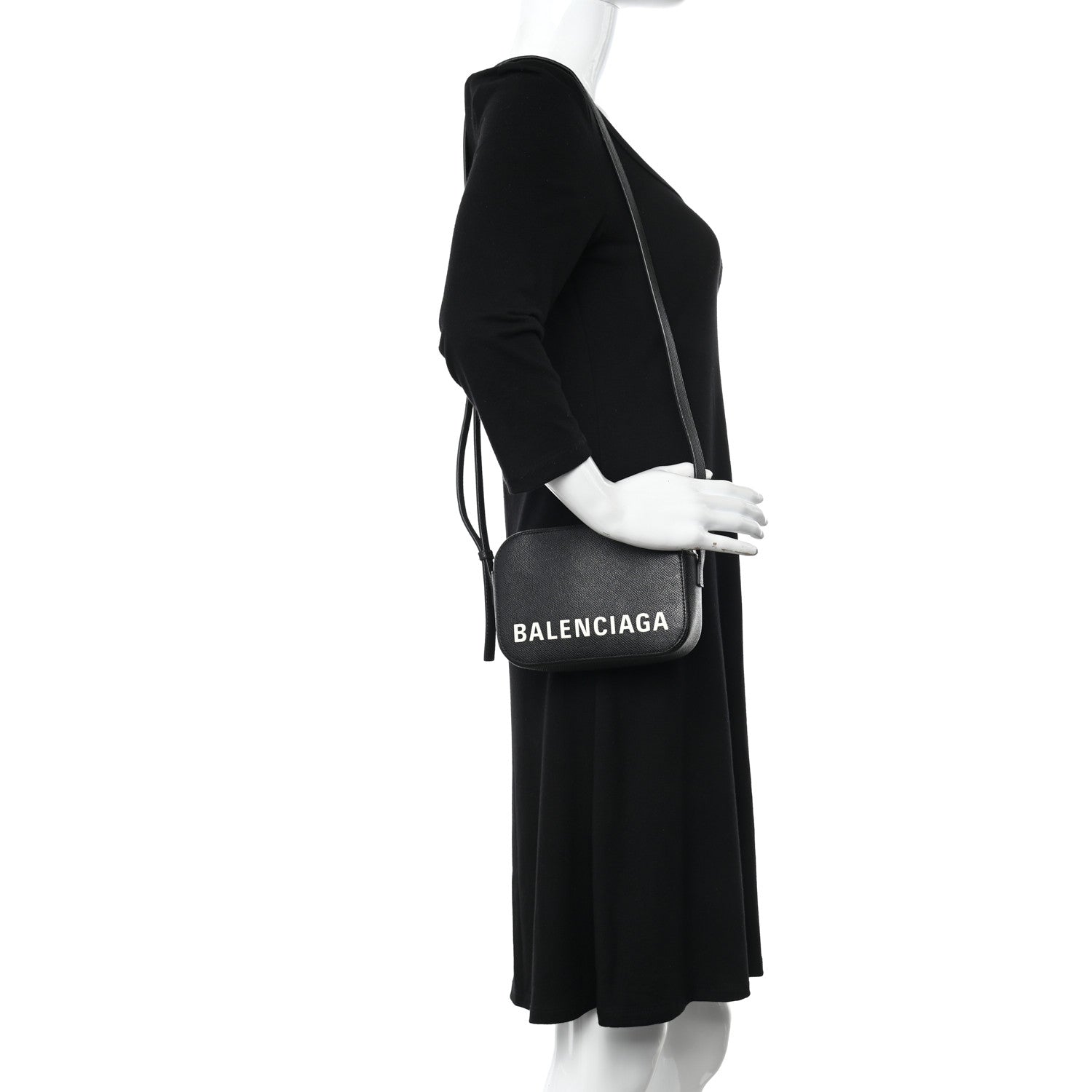 Balenciaga Signature Grained Calfskin Logo XS Ville Camera Bag Black White 2 of 12