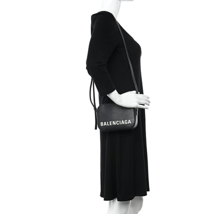 Balenciaga Signature Grained Calfskin Logo XS Ville Camera Bag Black White 2 of 12