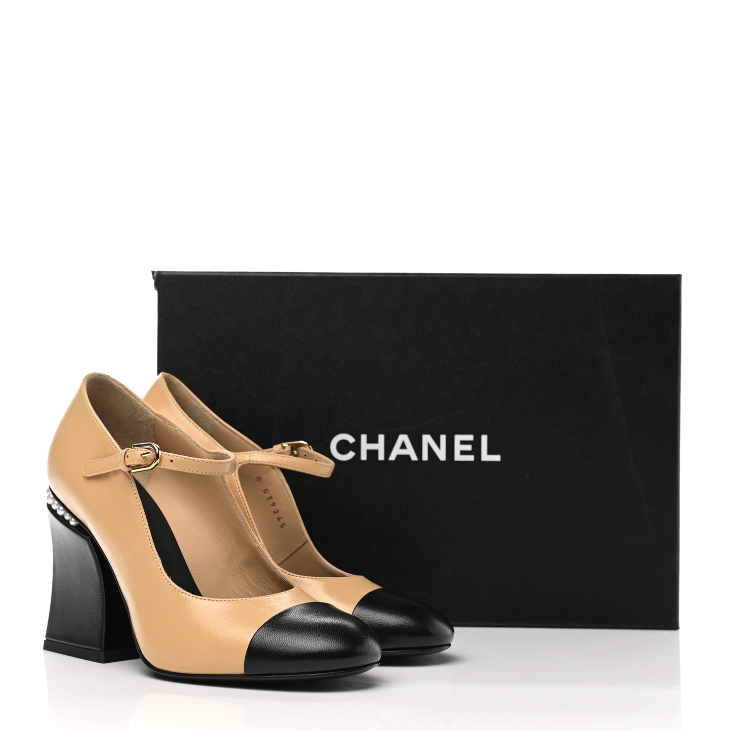 Shiny Goatskin Pearls Cap Toe Open Slingback Pumps 35 Beige Black