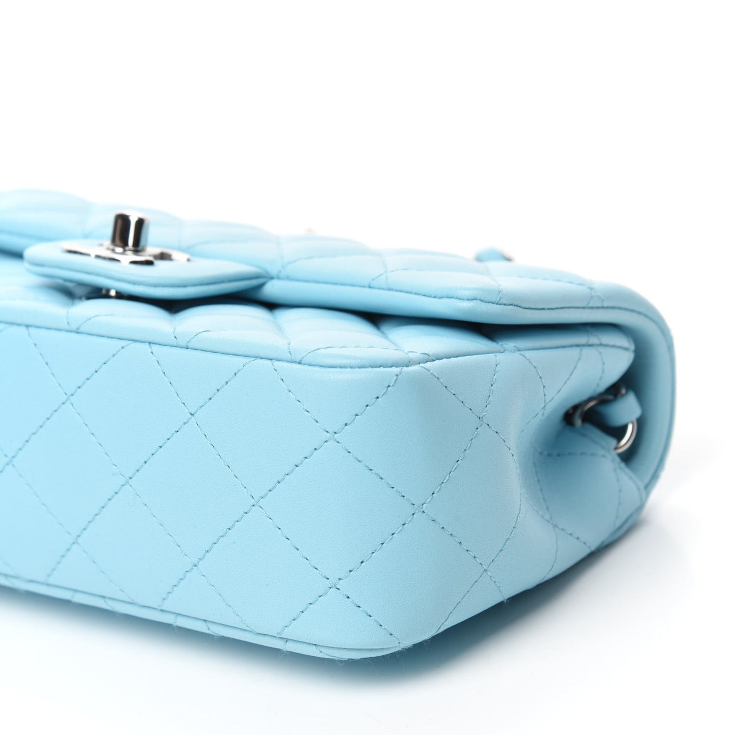 Lambskin Quilted Mini Rectangular Flap Neon Blue