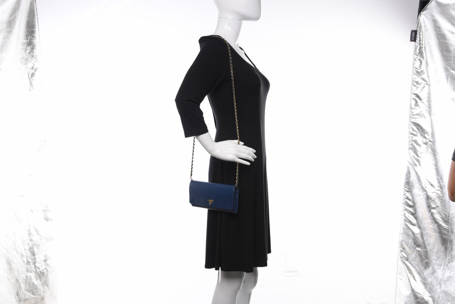 Prada Saffiano Metal Oro Chain Wallet Bleuette 2 of 10