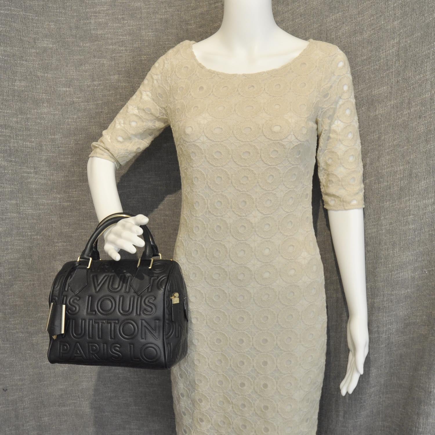 Louis Vuitton Calfskin Embossed Mini Cube Speedy Black 2 of 11