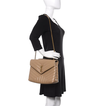 Saint Laurent Calfskin Y Quilted Monogram Medium Loulou Chain Satchel Dark Beige 3 of 15