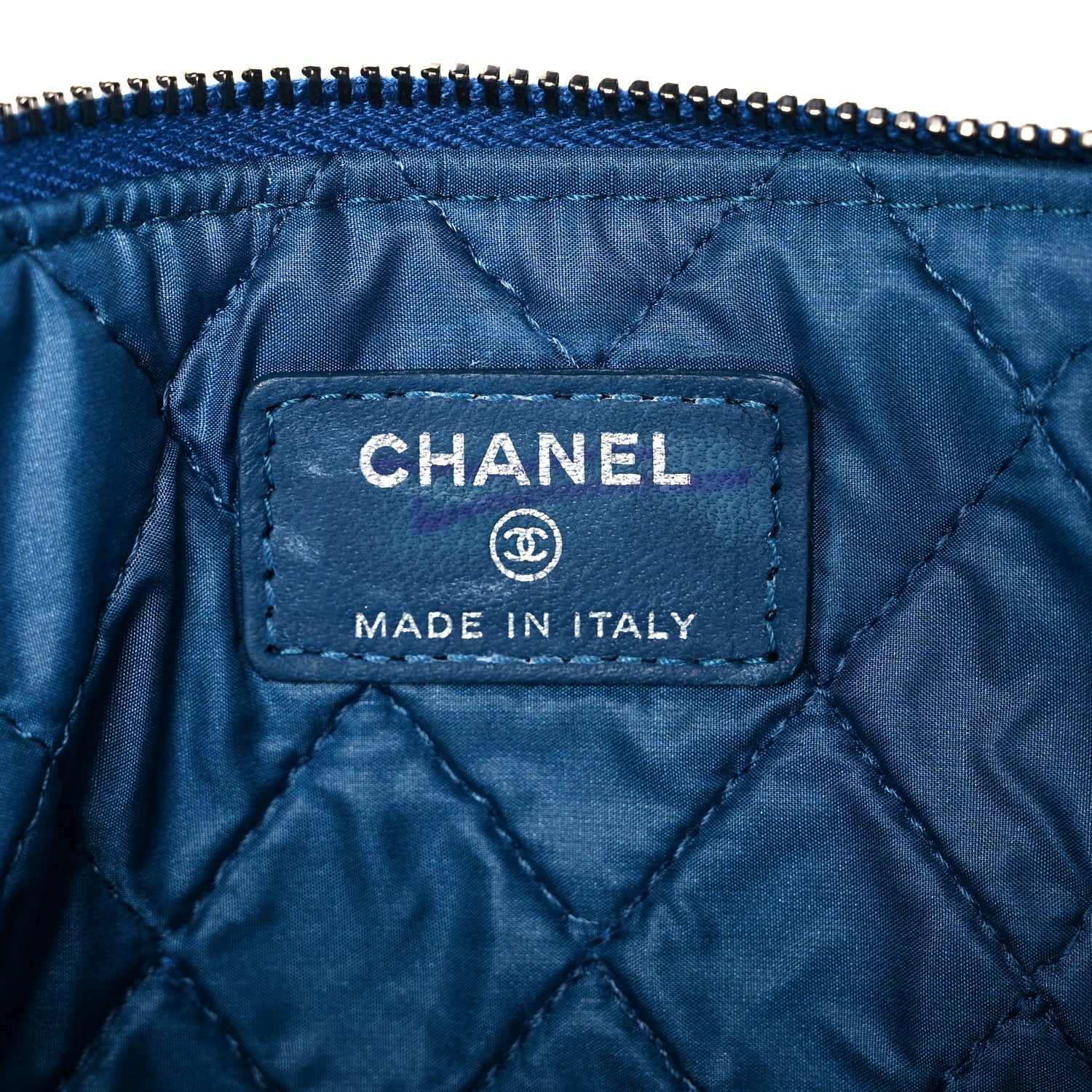 Chanel Calfskin Patent Quilted Medium Cosmetic Case Navy Blue 6 of 13
