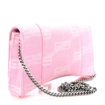 Balenciaga Washed Denim BB Monogram XS Hourglass Wallet On Chain Pink 2 of 10
