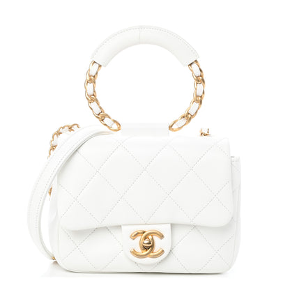 Chanel Lambskin Quilted Small Circular Handle Bag White 1 of 10