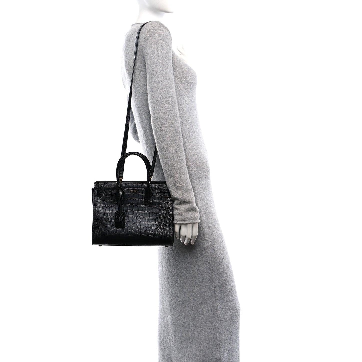 Calfskin Crocodile Embossed Baby Sac De Jour Black