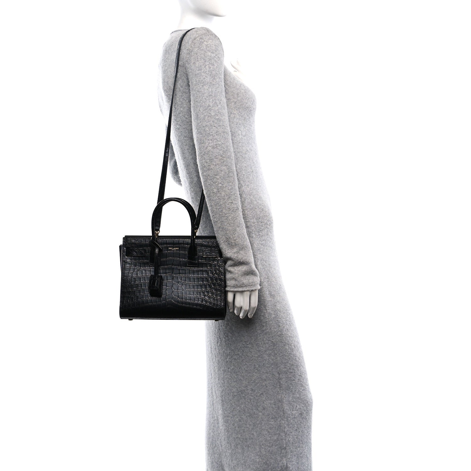 Saint Laurent Calfskin Crocodile Embossed Baby Sac De Jour Black 2 of 10