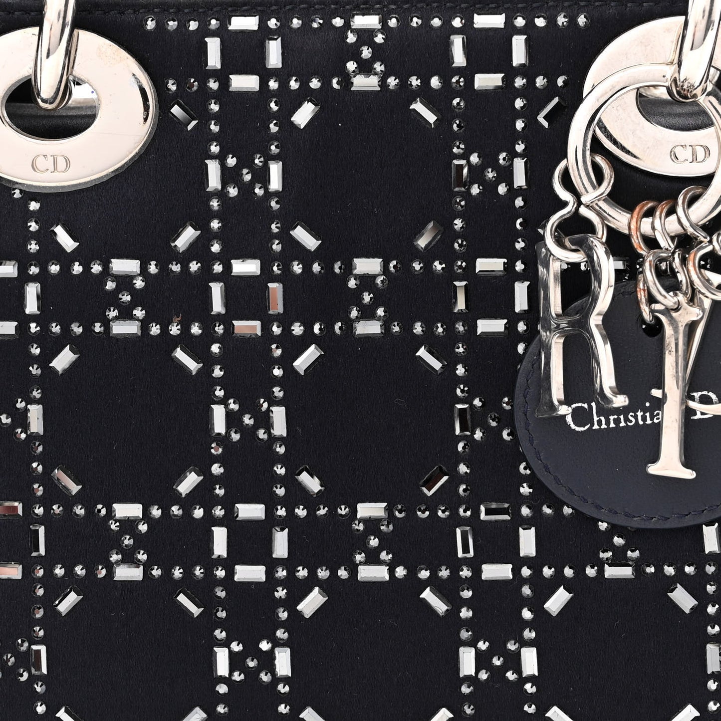 Satin Crystal Cannage Mini Lady Dior Navy