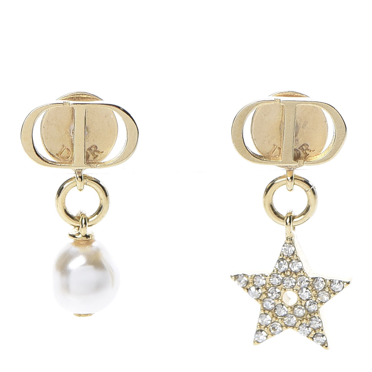 Crystal Pearl Star Earrings Gold