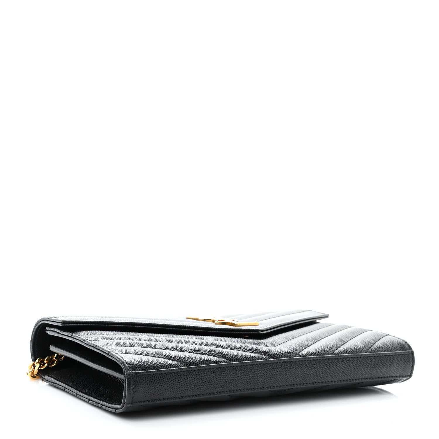 Saint Laurent Grain De Poudre Matelasse Chevron Monogram Chain Wallet Black 4 of 11