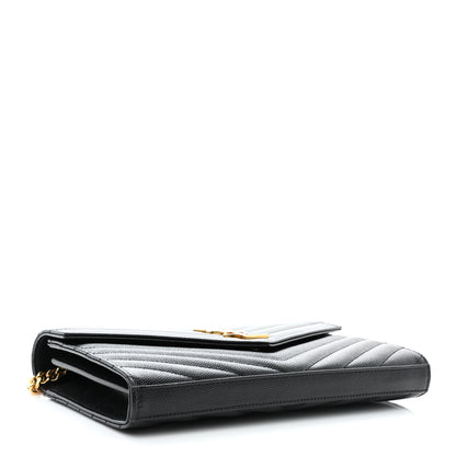 Saint Laurent Grain De Poudre Matelasse Chevron Monogram Chain Wallet Black 4 of 11