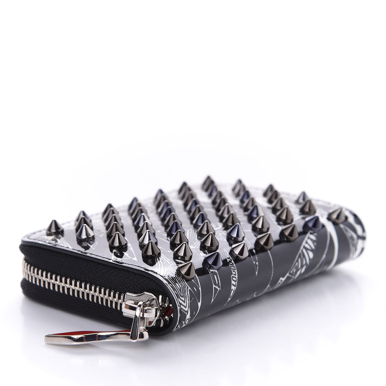 Christian Louboutin Patent Nicograf Spiked Panettone Coin Purse Black White 4 of 14