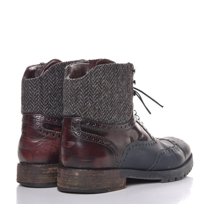 Louis Vuitton Mens Calfskin Tweed Oxford Lace Up Boots 9.5 Grey Brown 4 of 15