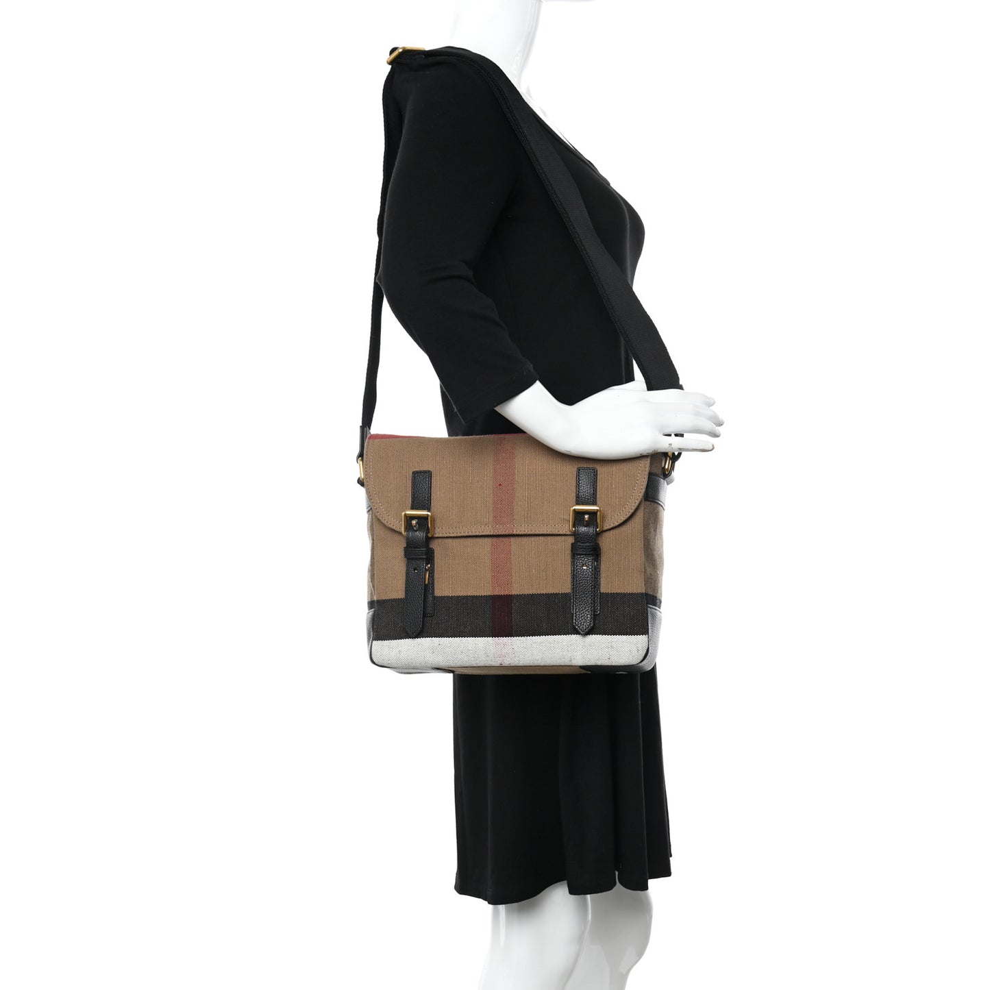 Canvas Mega Check Small Baildon Messenger Bag Black