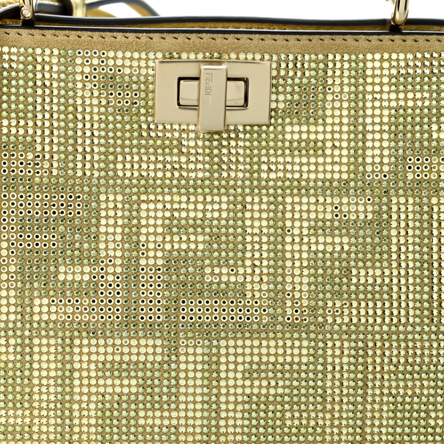Fendi Iridescent Crystal Vitello Laminato Suede FF Petite Peekaboo I SEE U Satchel Platino 8 of 10
