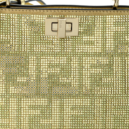Fendi Iridescent Crystal Vitello Laminato Suede FF Petite Peekaboo I SEE U Satchel Platino 8 of 10