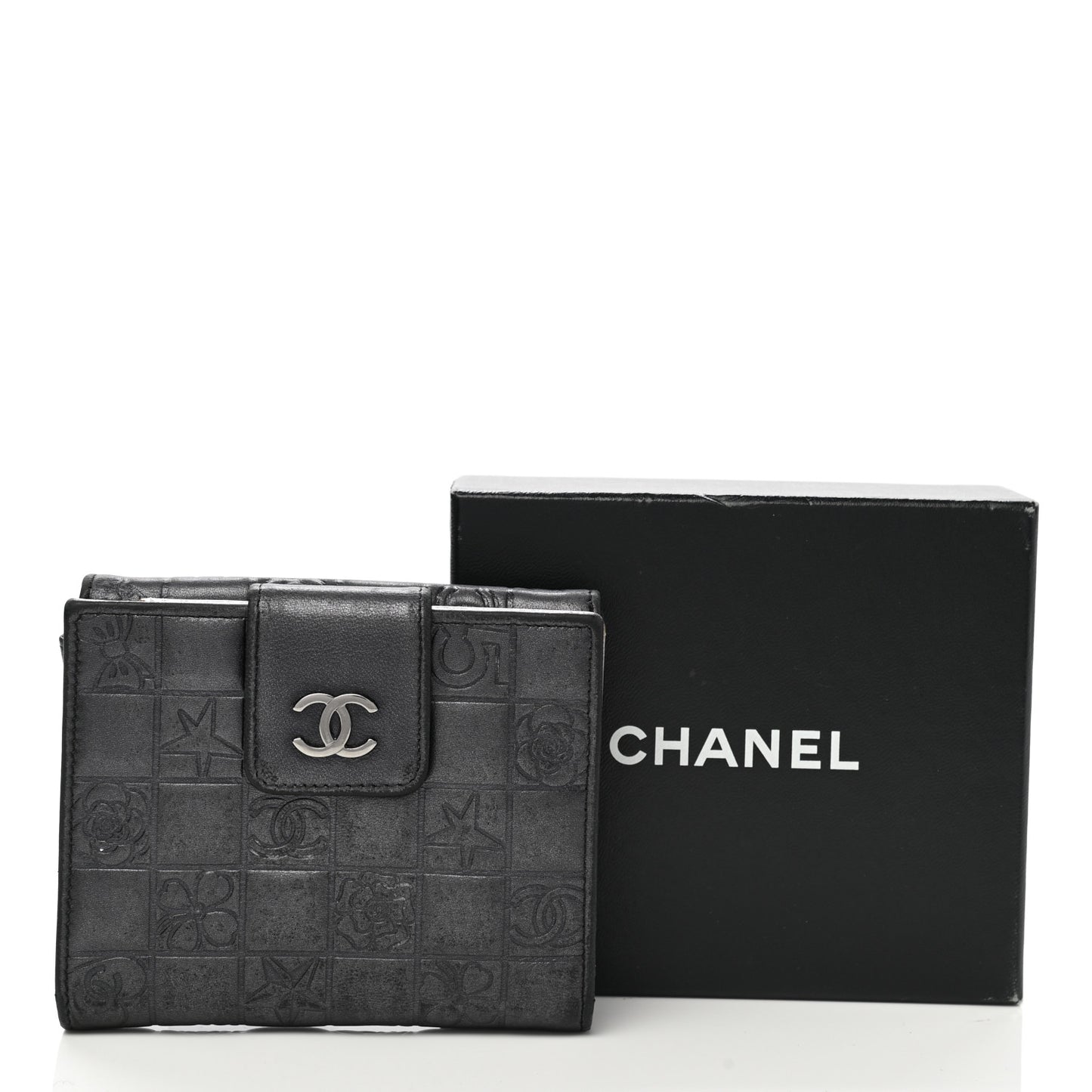 Metallic Lambskin Precious Symbols French Wallet Dark Silver