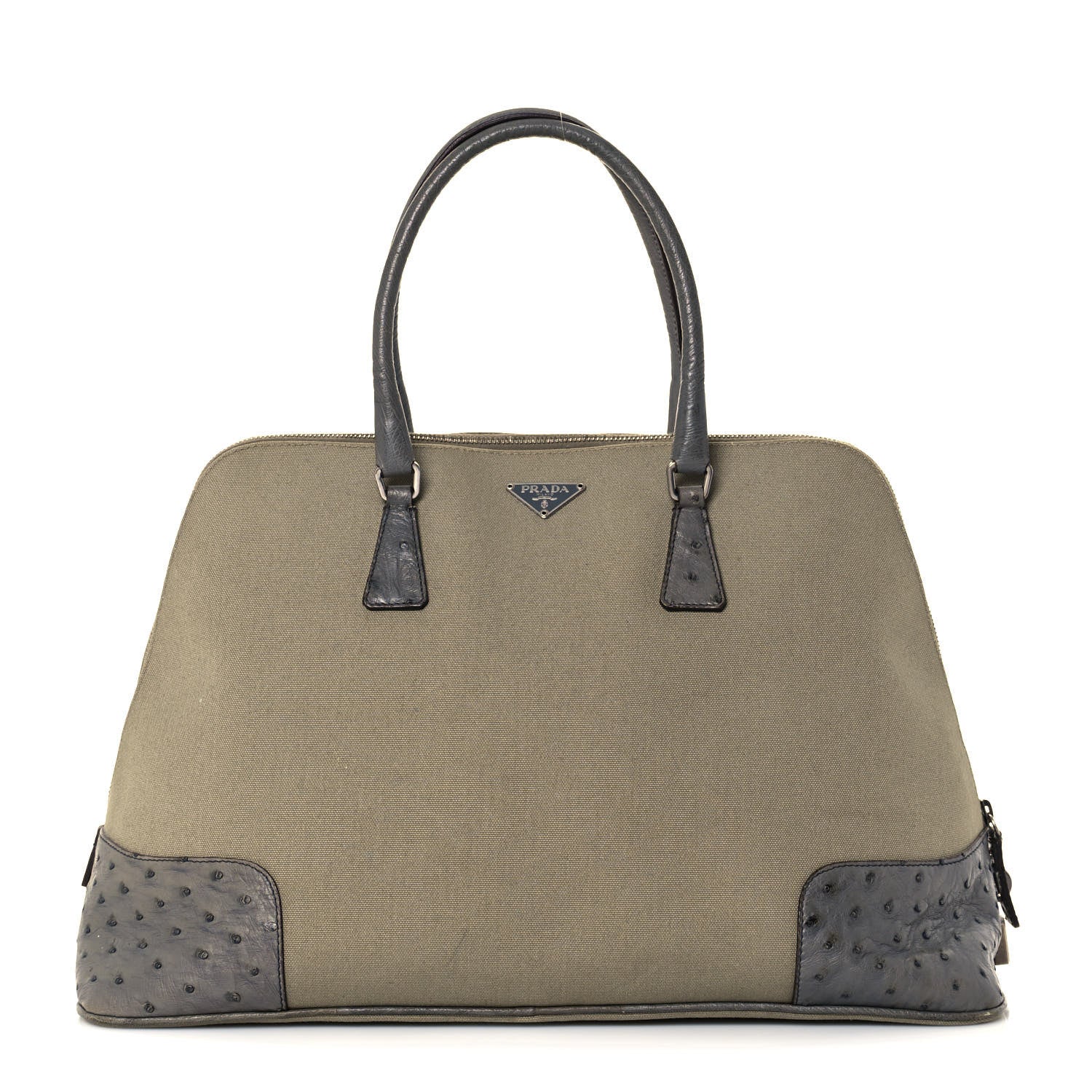 Prada Canvas Ostrich Frame Bowler Green Mecurio 1 of 19