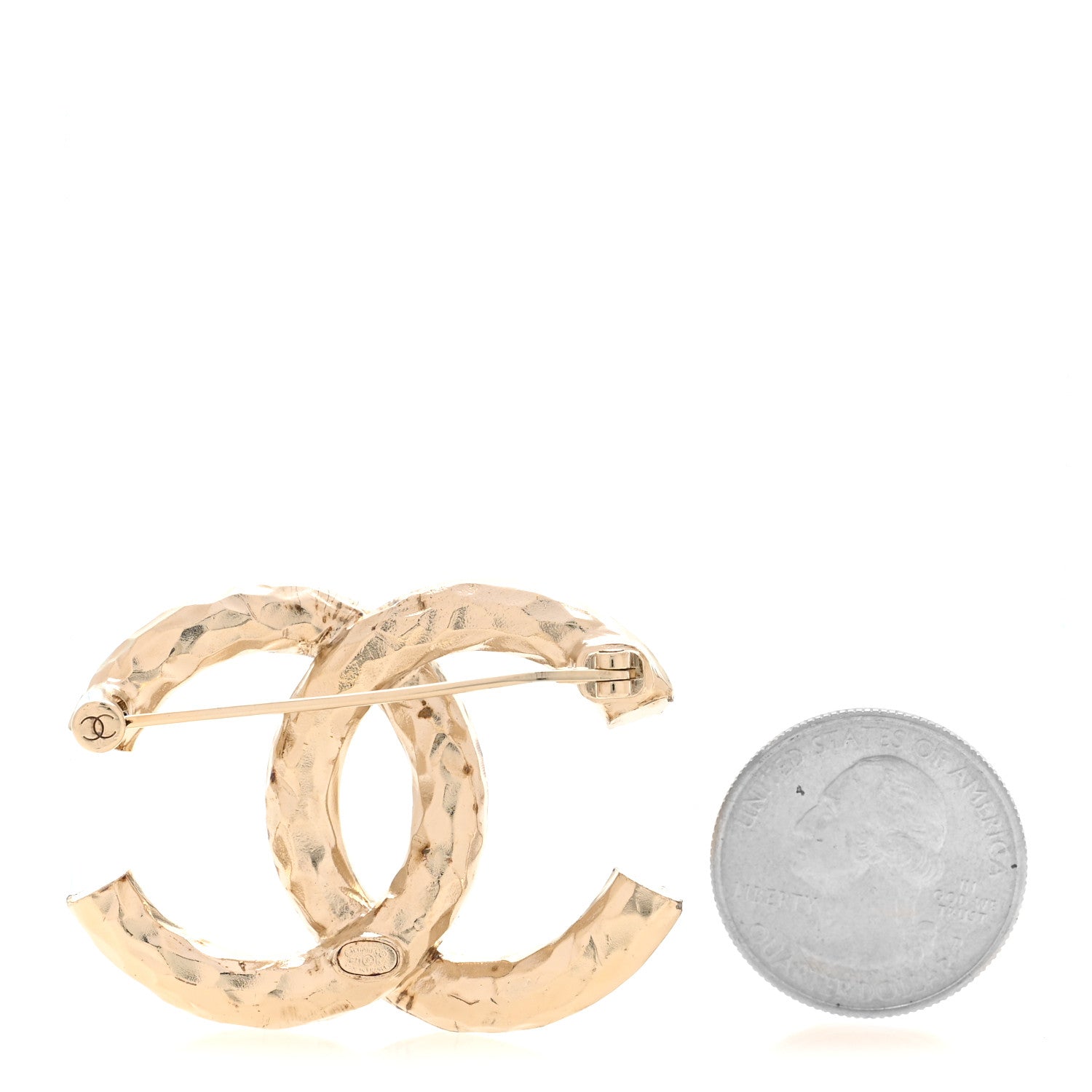 Chanel Textured Metal Crystal CC Brooch Light Gold 2 of 6