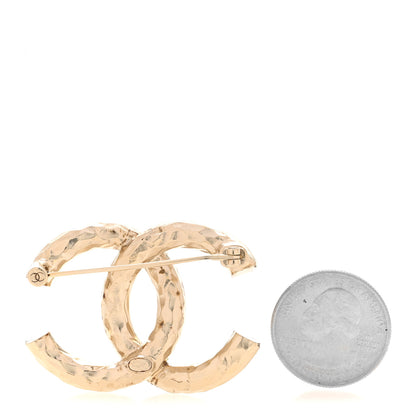 Chanel Textured Metal Crystal CC Brooch Light Gold 2 of 6