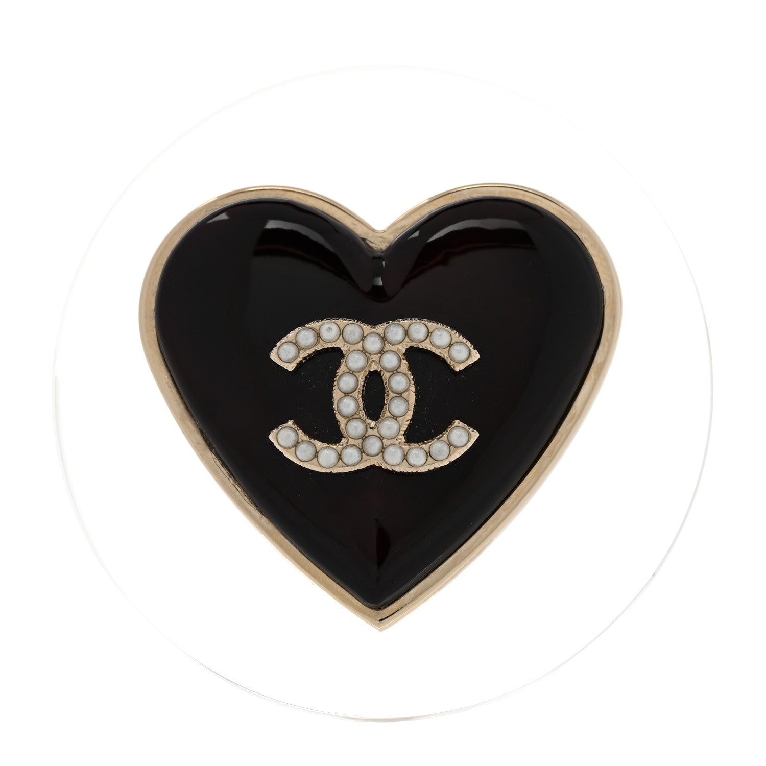Chanel Resin Pearl CC Heart Brooch Gold Black 1 of 5