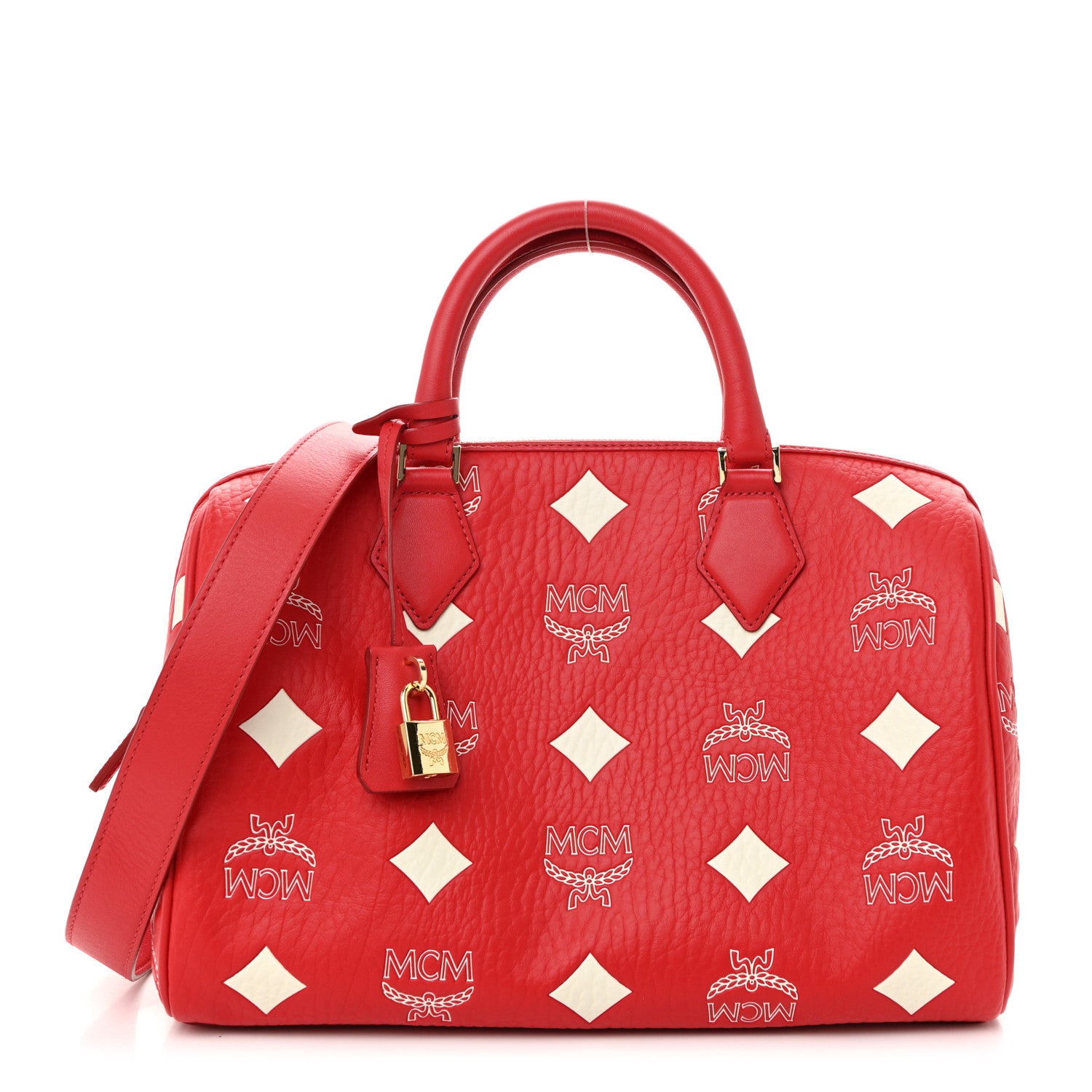 MCM Maxi Visetos Medium Ella Boston Bag Candy Red 1 of 9