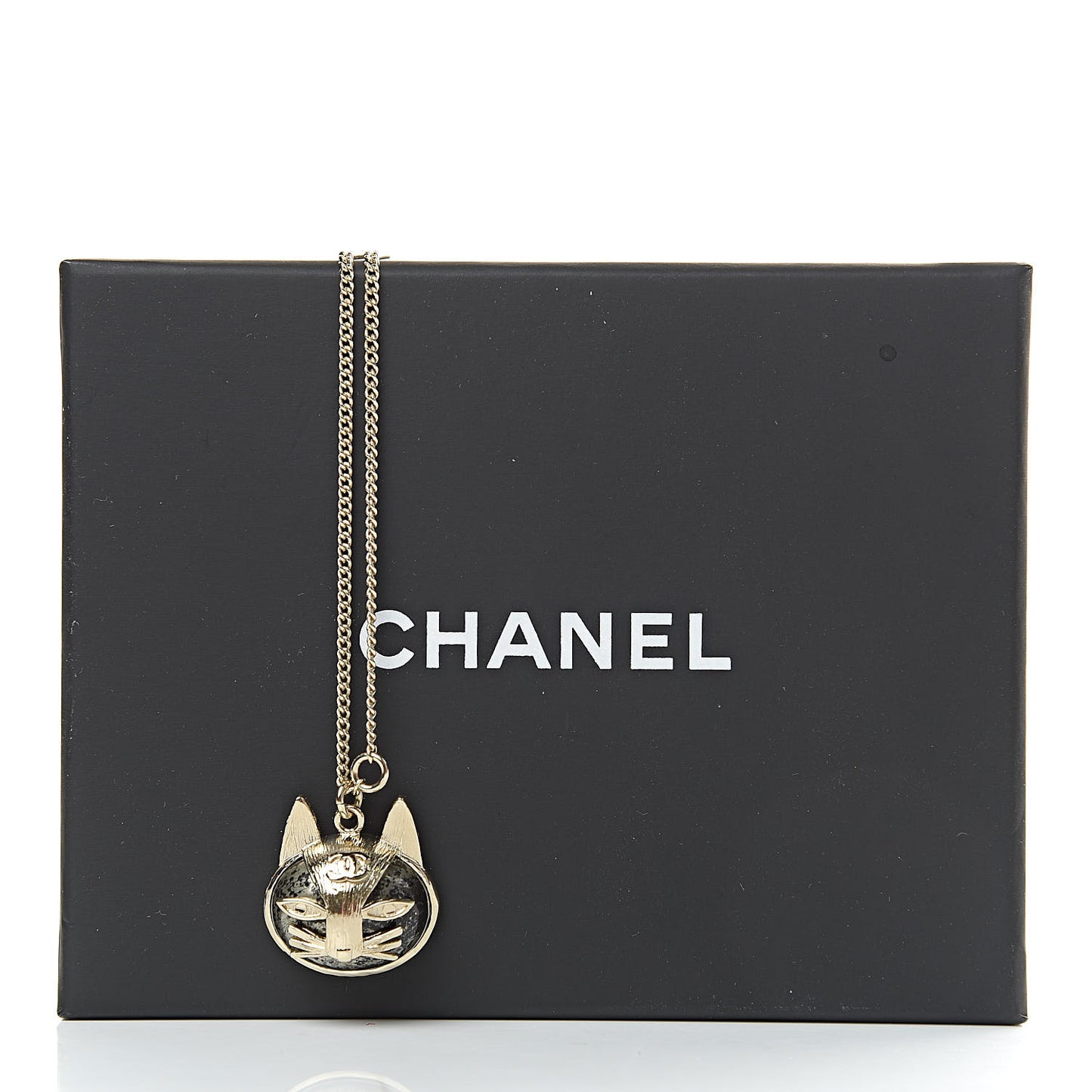 Cat Pendant Chain Necklace Gold Dark Grey