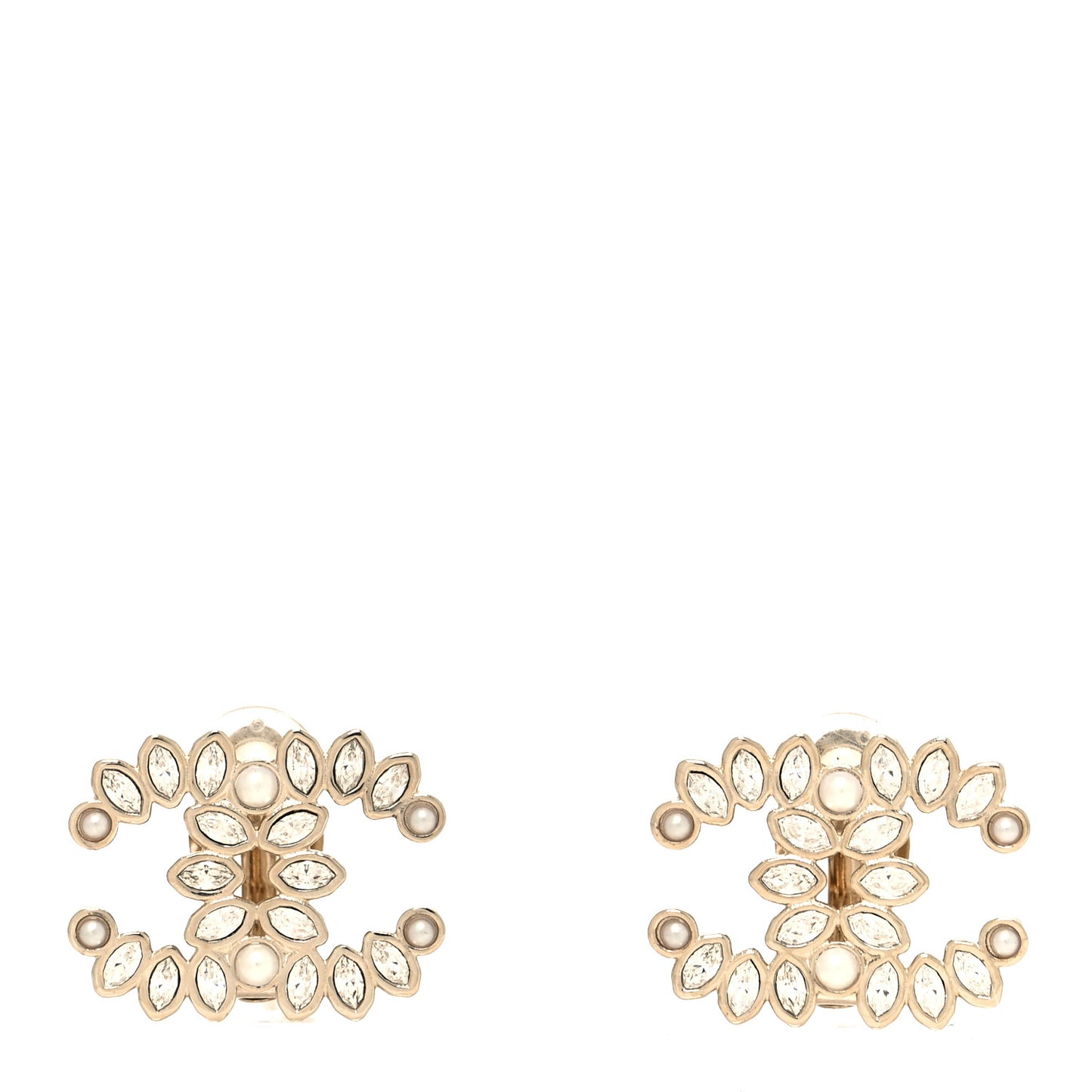Crystal Pearl CC Marquise Clip On Earrings Gold